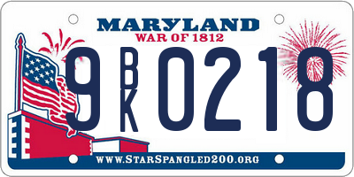MD license plate 9BK0218