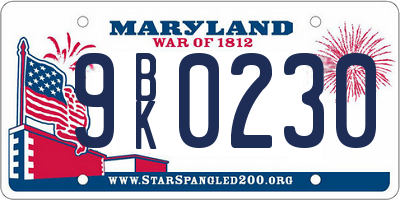 MD license plate 9BK0230