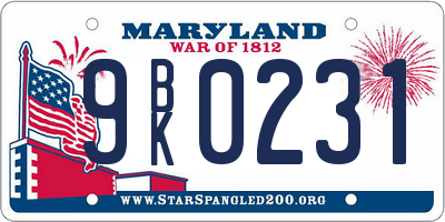 MD license plate 9BK0231