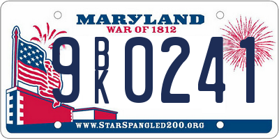 MD license plate 9BK0241