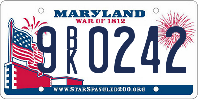 MD license plate 9BK0242