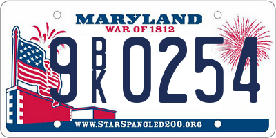 MD license plate 9BK0254