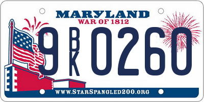 MD license plate 9BK0260