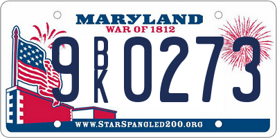 MD license plate 9BK0273
