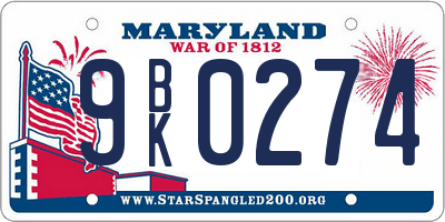 MD license plate 9BK0274
