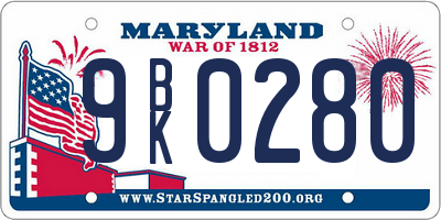 MD license plate 9BK0280
