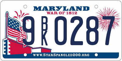 MD license plate 9BK0287