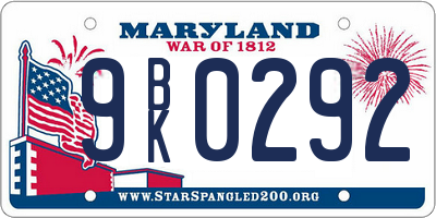 MD license plate 9BK0292