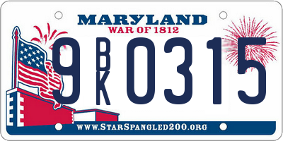 MD license plate 9BK0315