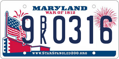 MD license plate 9BK0316