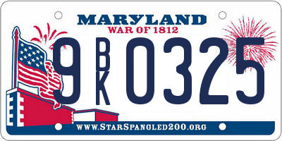MD license plate 9BK0325