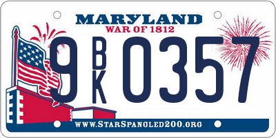 MD license plate 9BK0357