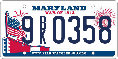 MD license plate 9BK0358
