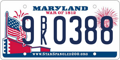 MD license plate 9BK0388