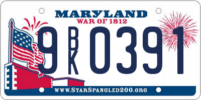 MD license plate 9BK0391