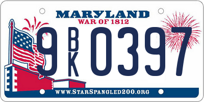 MD license plate 9BK0397