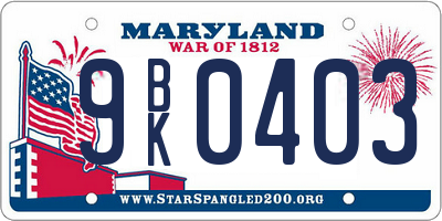 MD license plate 9BK0403