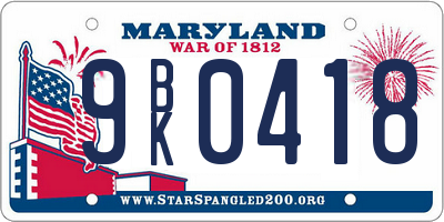 MD license plate 9BK0418