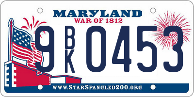 MD license plate 9BK0453