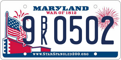 MD license plate 9BK0502