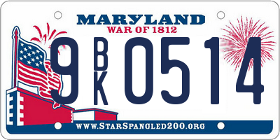 MD license plate 9BK0514