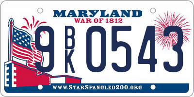 MD license plate 9BK0543