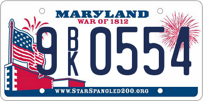 MD license plate 9BK0554