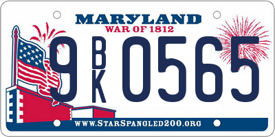 MD license plate 9BK0565