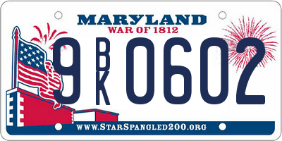 MD license plate 9BK0602