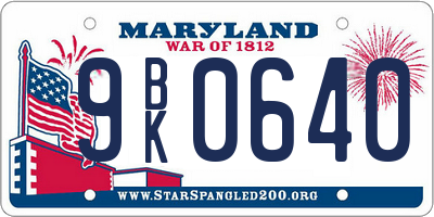 MD license plate 9BK0640