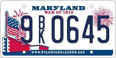 MD license plate 9BK0645