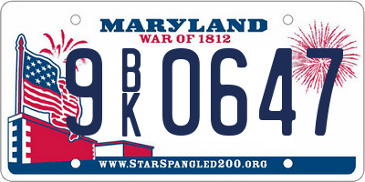 MD license plate 9BK0647