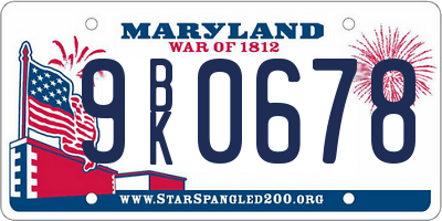 MD license plate 9BK0678