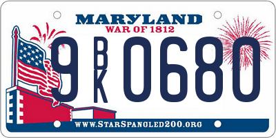 MD license plate 9BK0680