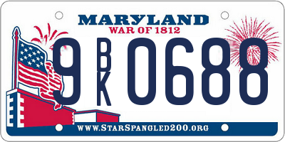 MD license plate 9BK0688