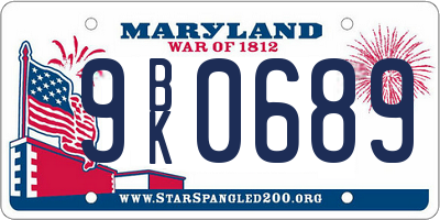 MD license plate 9BK0689