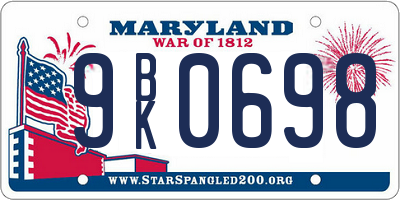 MD license plate 9BK0698