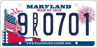 MD license plate 9BK0701