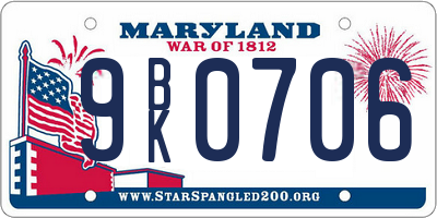MD license plate 9BK0706