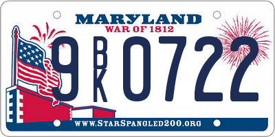 MD license plate 9BK0722