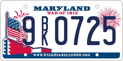 MD license plate 9BK0725
