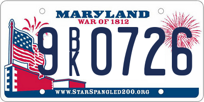 MD license plate 9BK0726