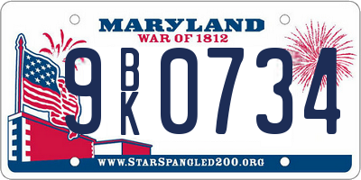MD license plate 9BK0734