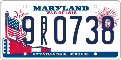 MD license plate 9BK0738