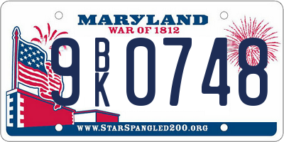 MD license plate 9BK0748