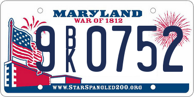 MD license plate 9BK0752