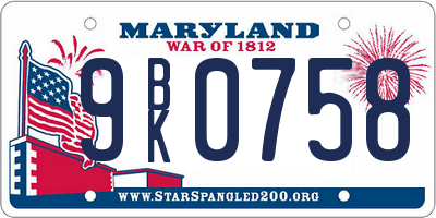 MD license plate 9BK0758
