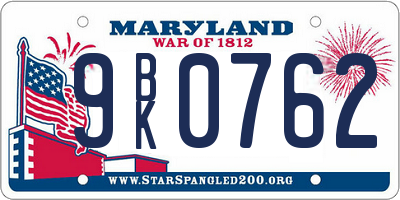 MD license plate 9BK0762