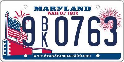 MD license plate 9BK0763