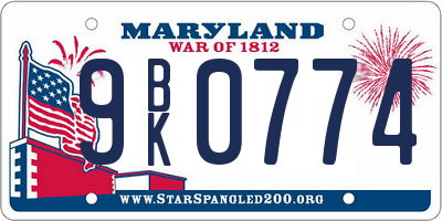 MD license plate 9BK0774
